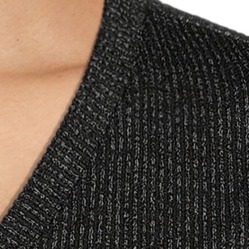 Time & Tru Grey & Black Ribbed Long Sleeve Pullover V-Neck Knit Top Sz L - Picture 6 of 16